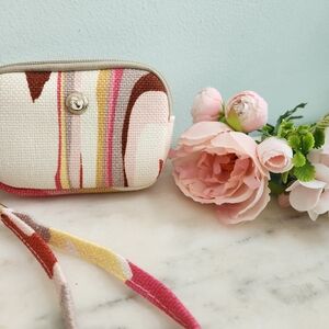 Spartina 449 Camera Case‎ New Pink Wristlet Linen Leather NWT Daufuskie Island